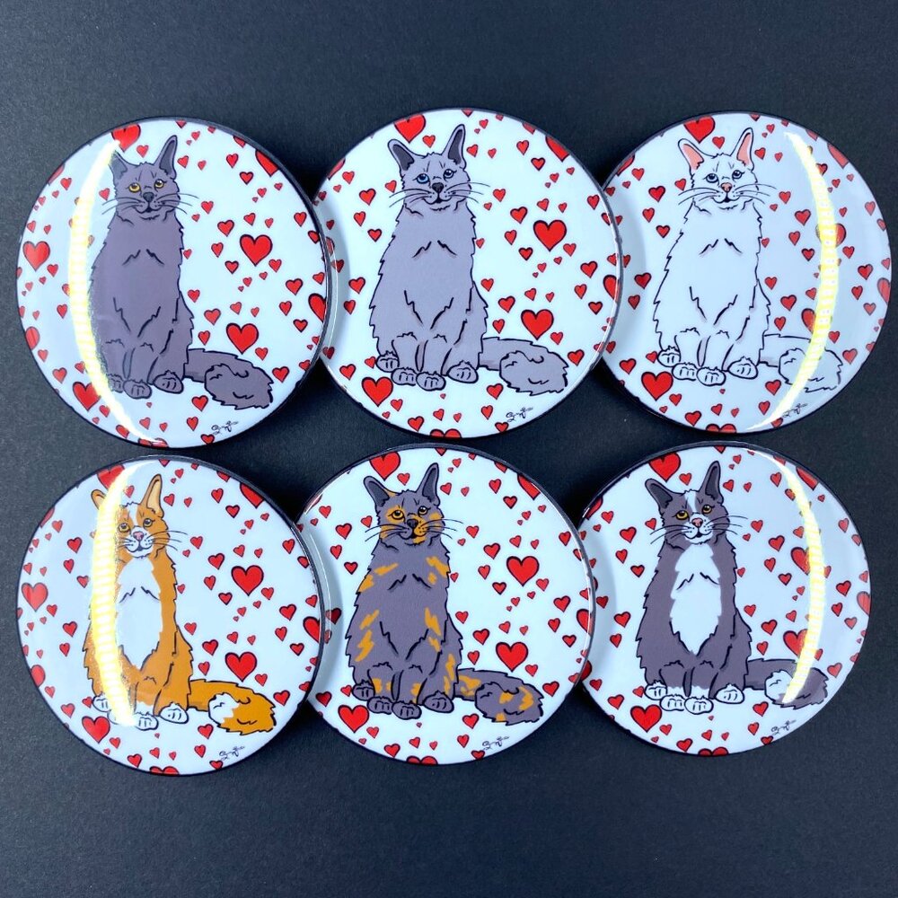 Maine Coon Cat Valentines Day Retro Heart Handmade Accessories 6 Colors - 5 Item